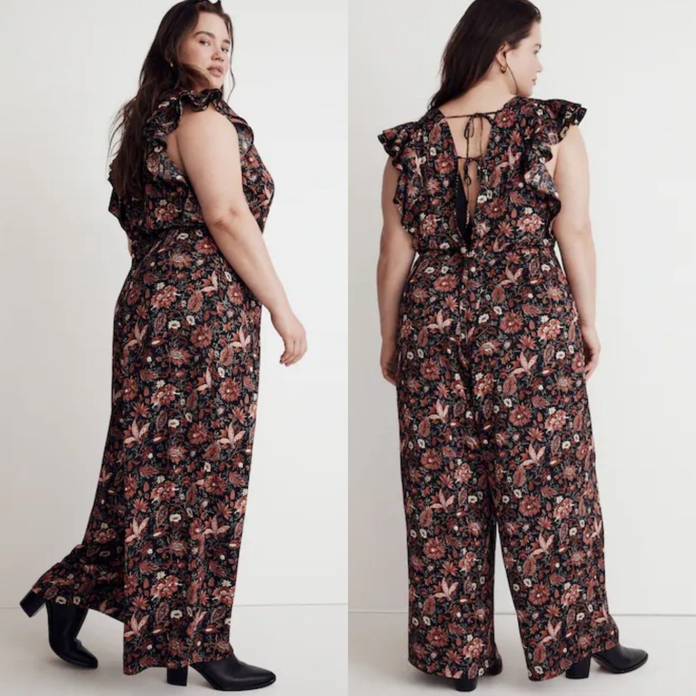 Madewell Dark Floral Wide Leg Jumpsuit Ruffle Womens Size 3X NEW Pampas Blooms - Picture 2 of 16
